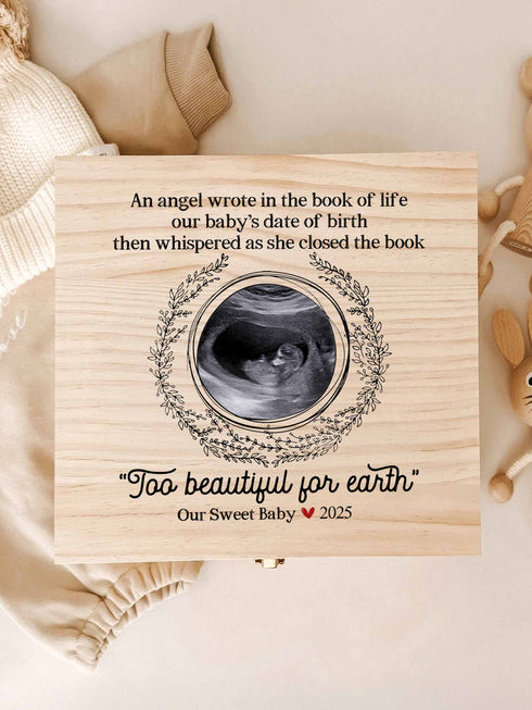 Personalized Baby Memorial Wooden Keepsake Box – Too Beautiful for Earth
